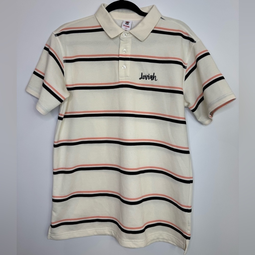 Loviah striped polo shirt in cream size small